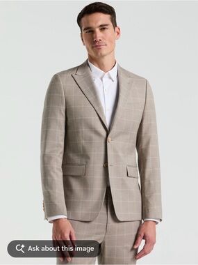 H&M Men’s Slim Fit Heavyweight Windowpane Blazer Jacket Tan Beige 42R EUC